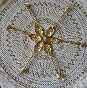 New! 6 Pc Small Gold, Crystal Topped dessert tea coffee spoons.